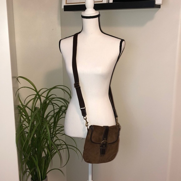 Coach 116 Brown Suede Crossbody Messenger Bag - Picture 1 of 8